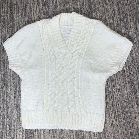 Unbranded Womens Small Hand Knitted Cable Design Sweater White Short‎ Sleeve - Picture 1 of 4